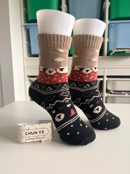 Women’s Woolen Winter Socks - Warm Thick Knitted Sheep Wool Nordic Pattern Socks By Chun-Ye