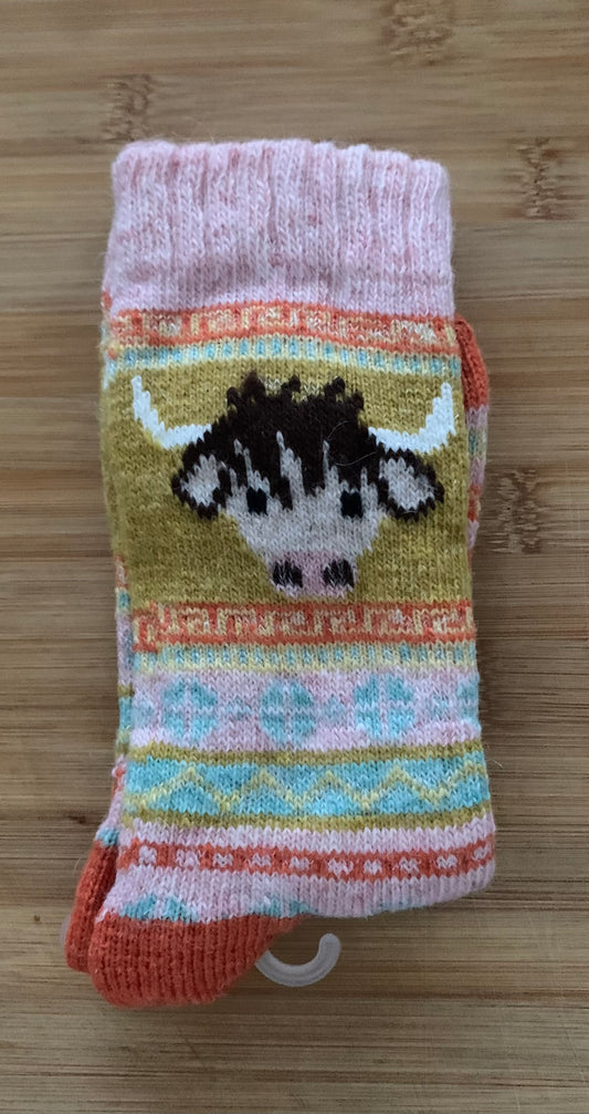 Women’s Alpaca Nordic Socks - Warm & Cosy with Embroidered Cow / Feathers & fluff