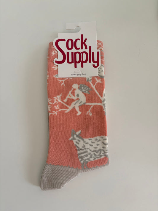 Unisex by Sock Supply. Fairy sitting on a tree branch and a sheep watching.
