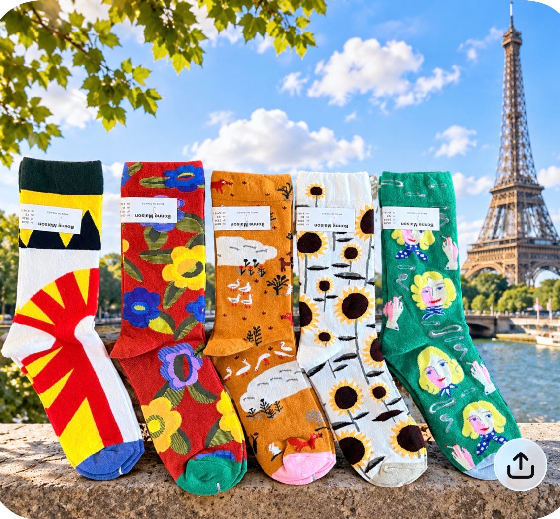 Bonne Maison French Designer Socks Women’s Colourful Patterned Cotton Crew Socks