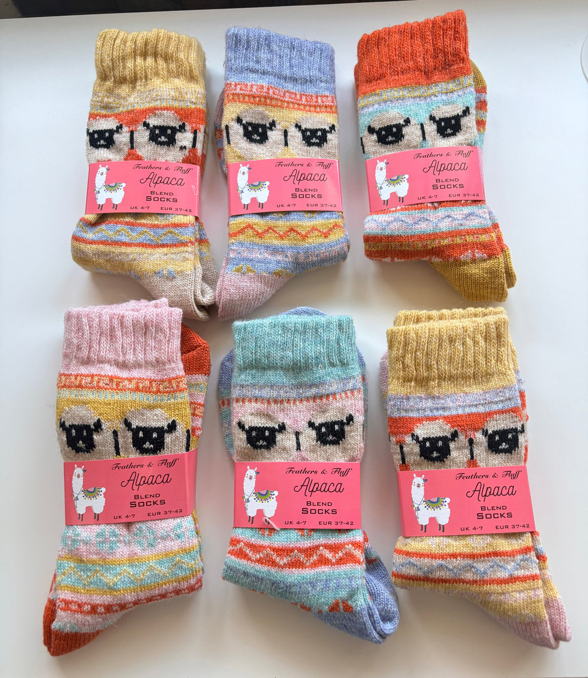 Women’s Alpaca Nordic Socks - Warm & Cosy with Embroidered Sheep / Feathers & fluff