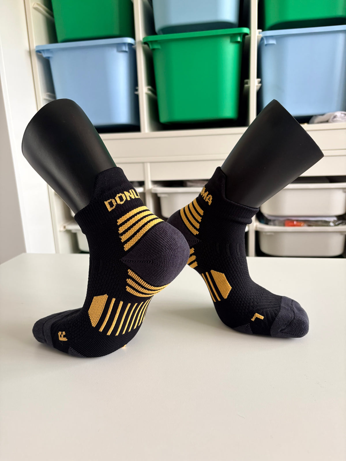 Donlima unisex ankle running socks in black and mustard