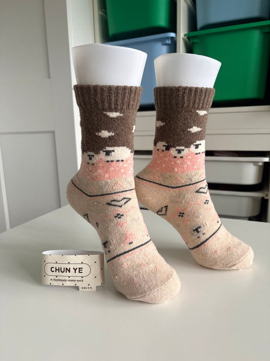 Women’s Woolen Winter Socks - Warm Thick Knitted Sheep Wool Nordic Pattern Socks By Chun-Ye