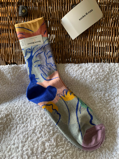 Bonne Maison French Designer Socks Women’s Colourful Patterned Cotton Crew Socks
