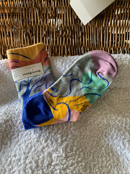 Bonne Maison French Designer Socks Women’s Colourful Patterned Cotton Crew Socks