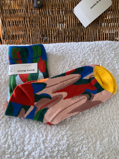 Bonne Maison French Designer Socks Women’s Colourful Patterned Cotton Crew Socks