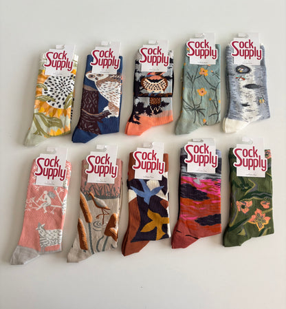 Unisex by Sock Supply. Fairy sitting on a tree branch and a sheep watching.