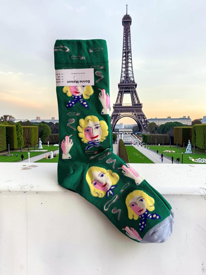 Bonne Maison French Designer Socks Women’s Colourful Patterned Cotton Crew Socks