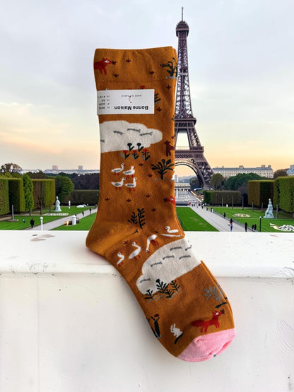 Bonne Maison French Designer Socks Women’s Colourful Patterned Cotton Crew Socks