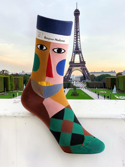 Bonne Maison French Designer Socks Women’s Colourful Patterned Cotton Crew Socks