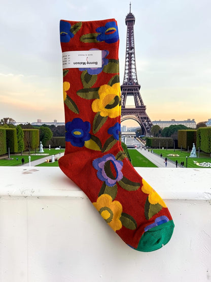 Bonne Maison French Designer Socks Women’s Colourful Patterned Cotton Crew Socks