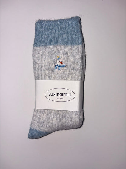 Suxinaimin Embroidered Xmas Themed Crew Socks