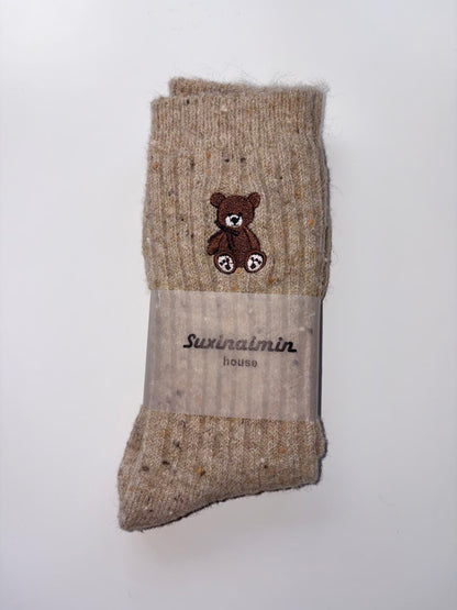 Suxinaimin Embroidered Bear Crew Socks