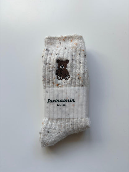 Suxinaimin Embroidered Bear Crew Socks