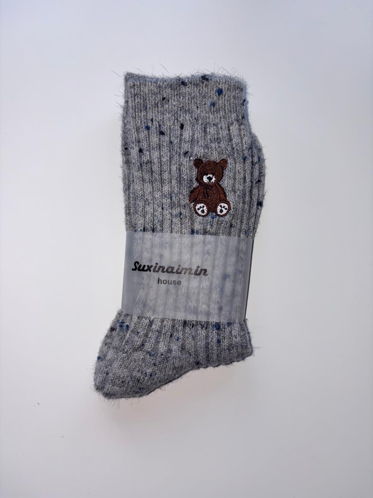 Suxinaimin Embroidered Bear Crew Socks