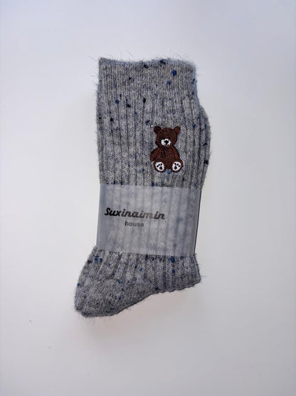 Suxinaimin Embroidered Bear Crew Socks