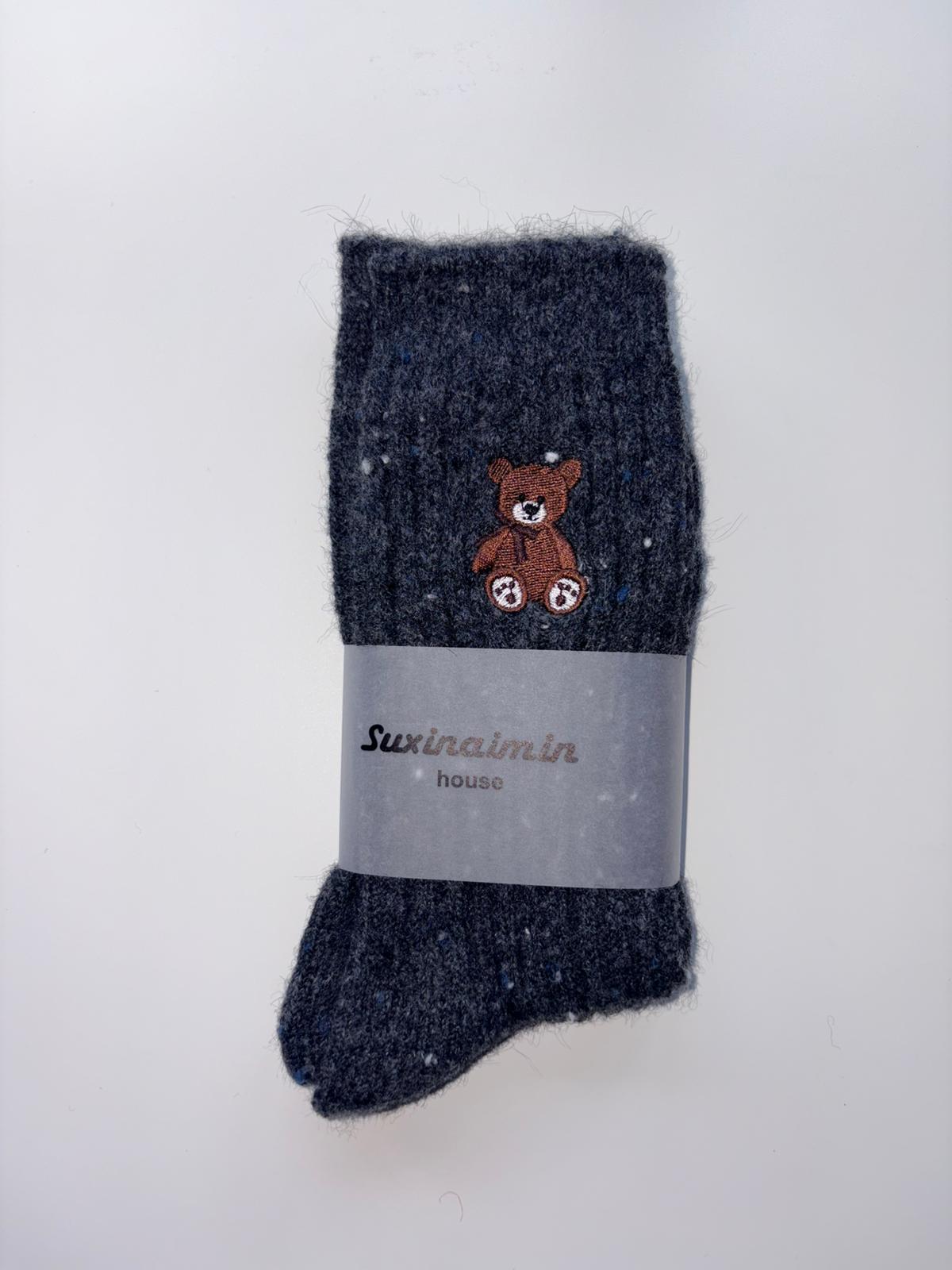 Suxinaimin Embroidered Bear Crew Socks