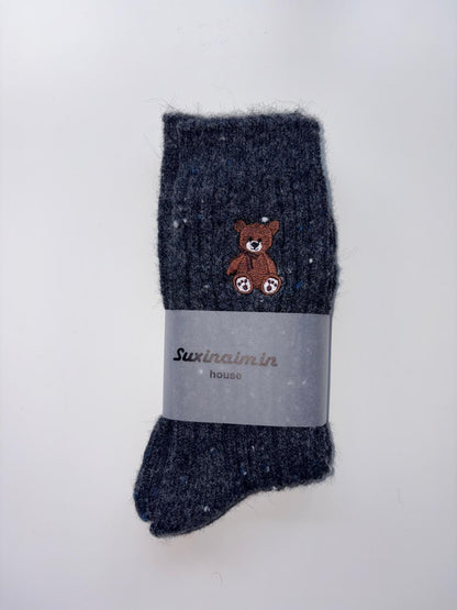 Suxinaimin Embroidered Bear Crew Socks