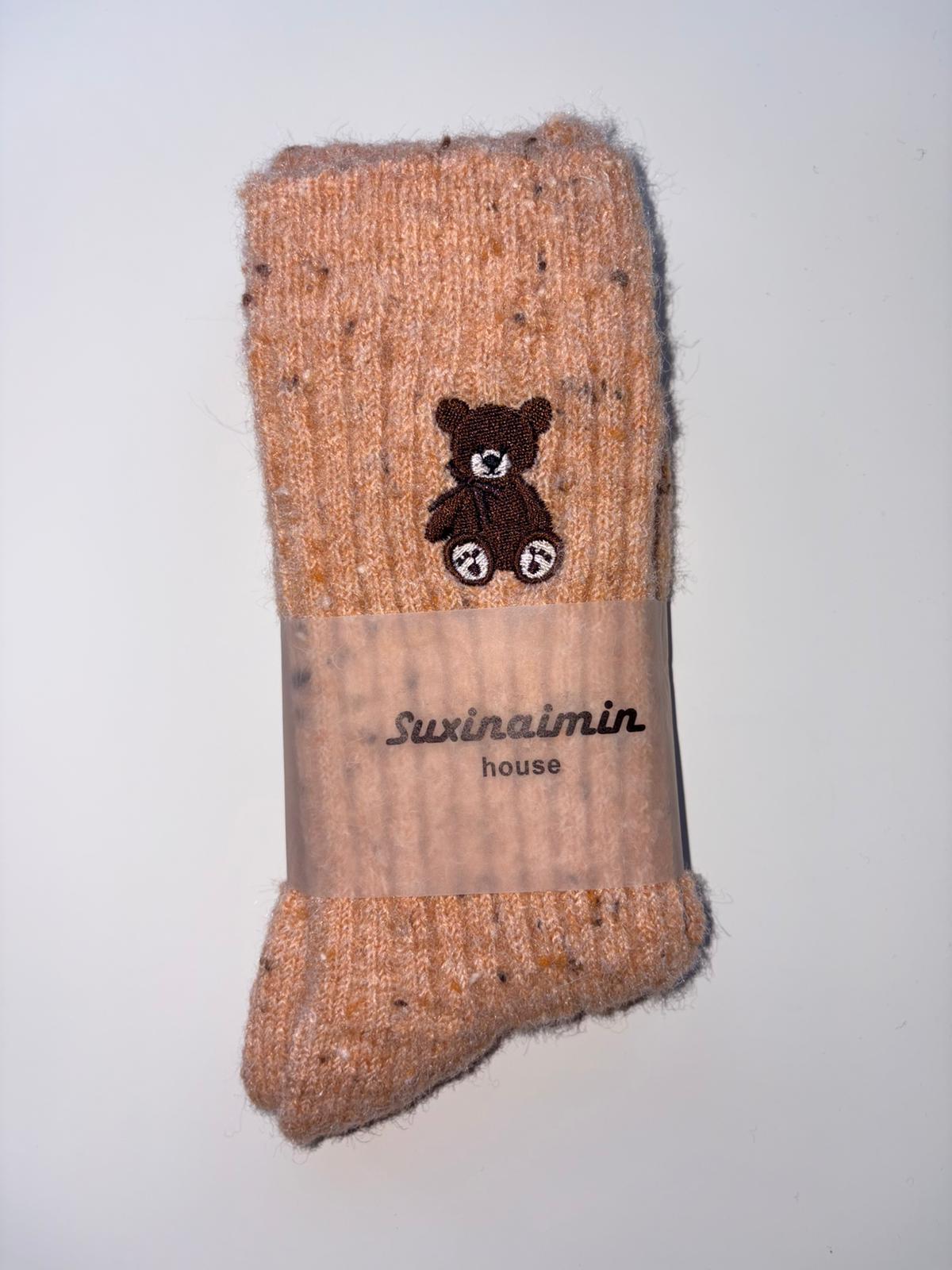 Suxinaimin Embroidered Bear Crew Socks