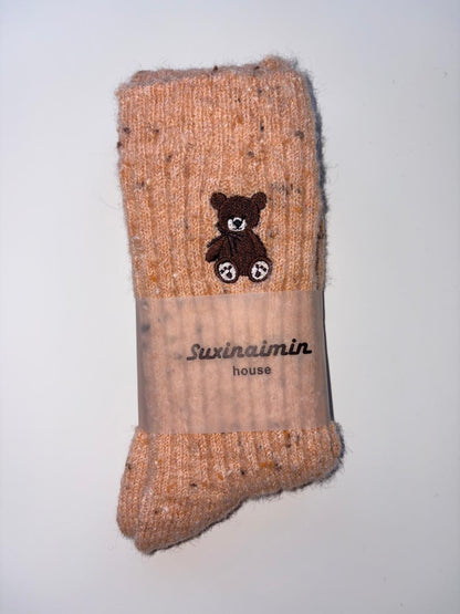 Suxinaimin Embroidered Bear Crew Socks